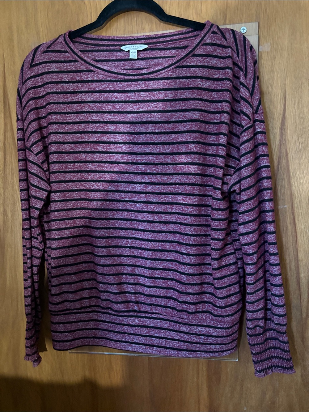 Lucky Brand Burgundy Striped Long-Sleeve Crewneck Top